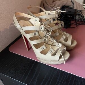 Christian Louboutin Beige Lace-Up Heels